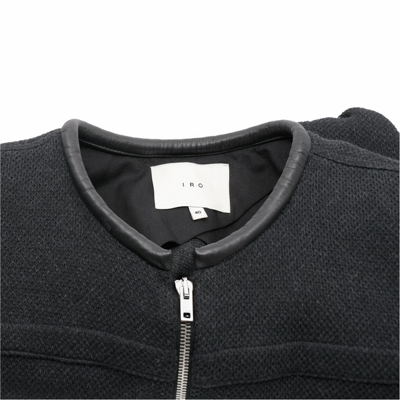 IRO Clever Dark Grey Knitted Jacket with Lambskin Trim - Picture 9 of 15